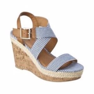 EUC Merona Blue Stripe Espadrille Wedges 9